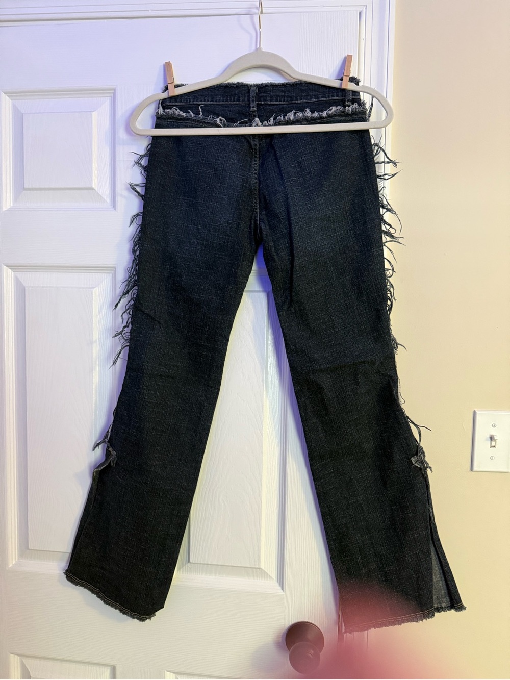 Blue Distressed Flare Jeans with Frayed Side Detail - Picture 2 of 6